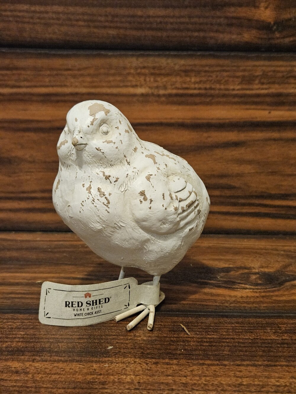 Red Shed White Chick Bird Figurine Distressed Farmhouse Decor Rustic Spring NWT